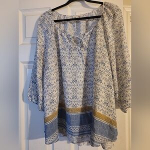 Blue and White Blouse